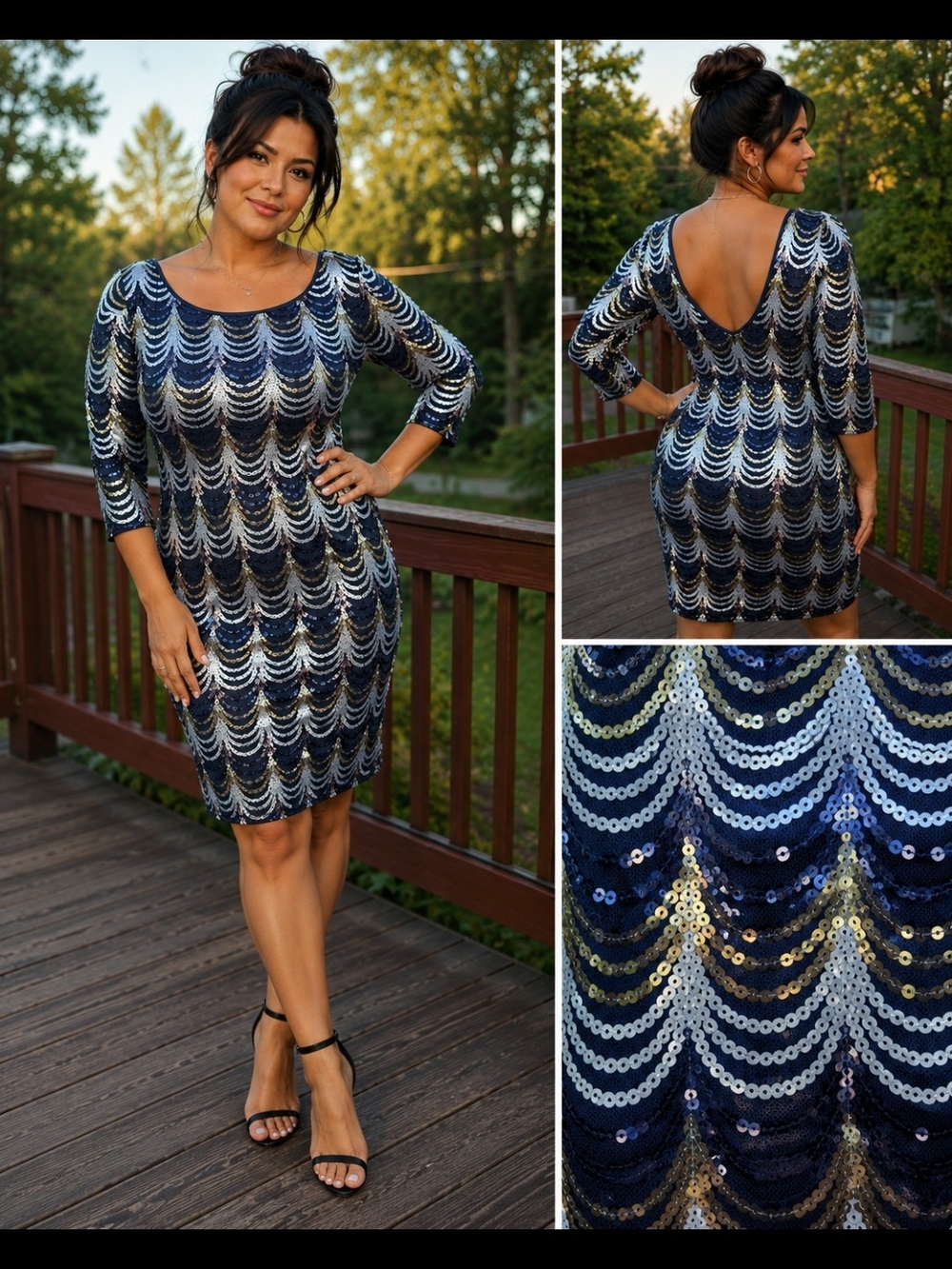 Crystal Doll Navy Sequin Scallop Dress – Size Large